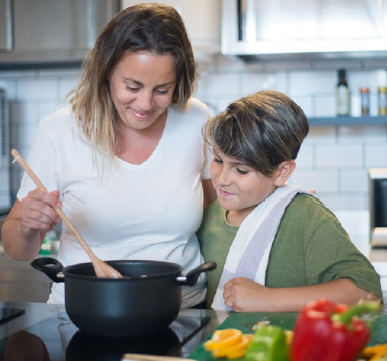 mom and child cooking